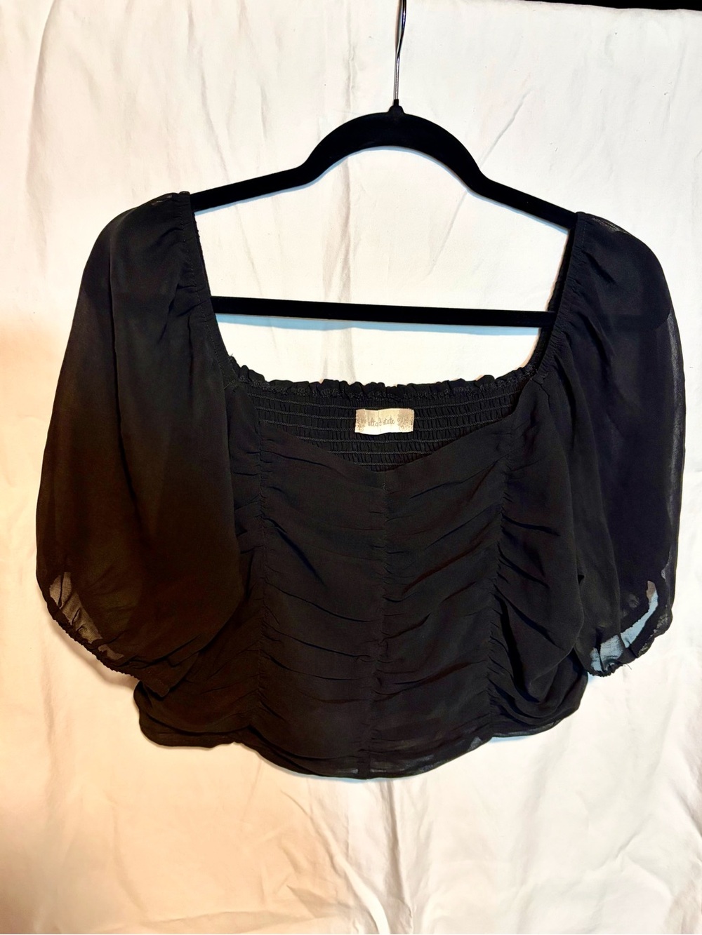 Altar'd State Black Ruched Square-Neck Crop Top